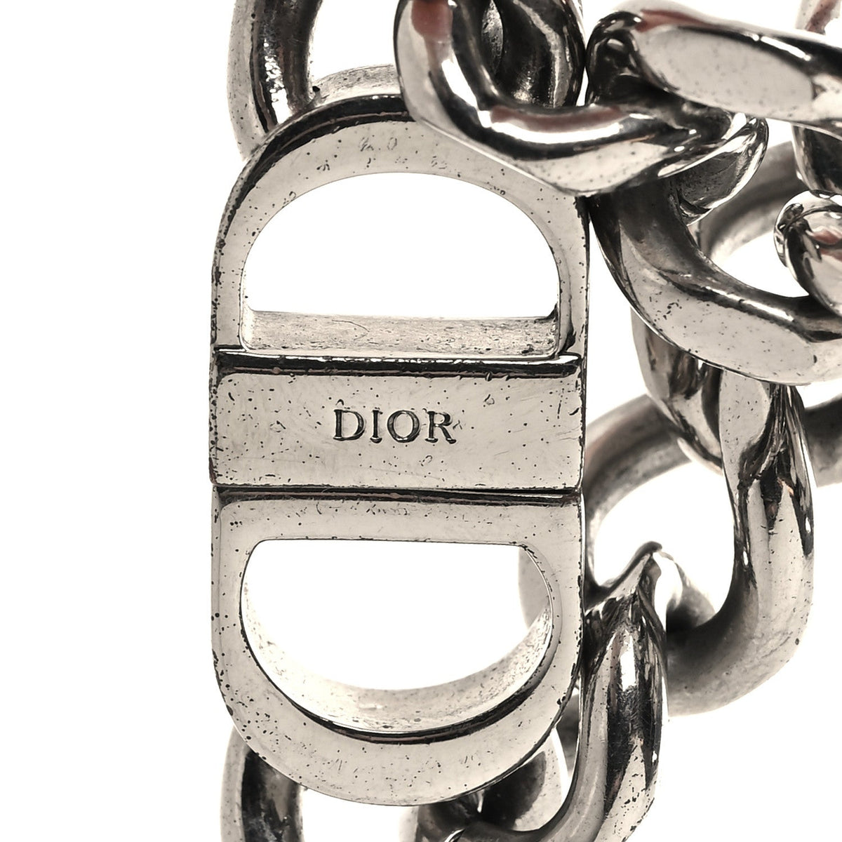 Christian Dior Brass CD Icon Chain Link Necklace Silver