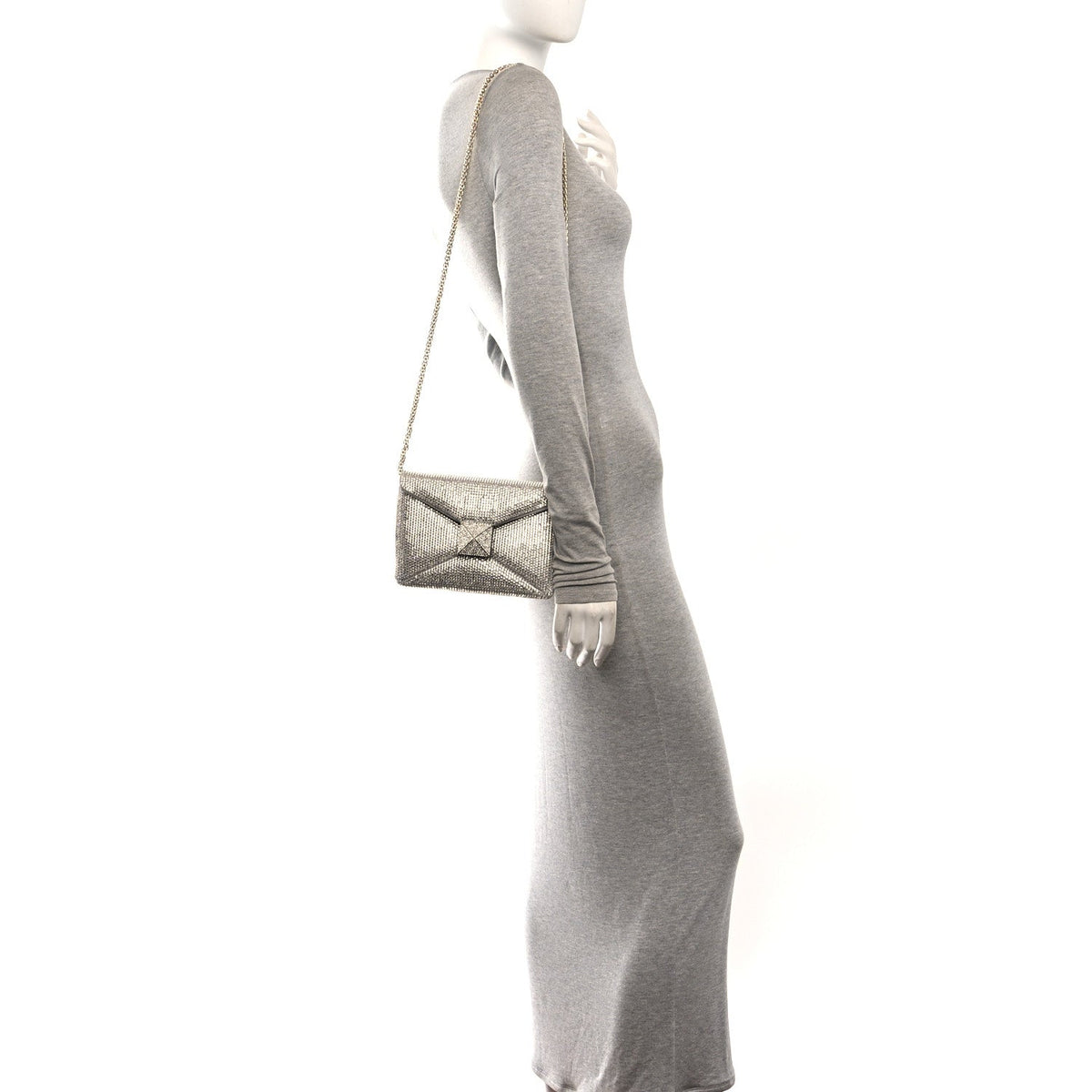 Valentino Garavani Crystal Suede Small One Stud Clutch Silver