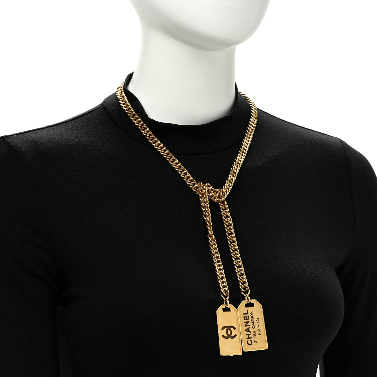 Chanel Metal ID Dog Tag Charm Necklace Gold