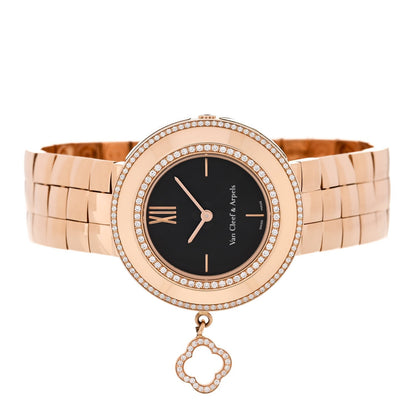 Van Cleef & Arpels 18K Rose Gold Diamond 32mm Charms Watch Black