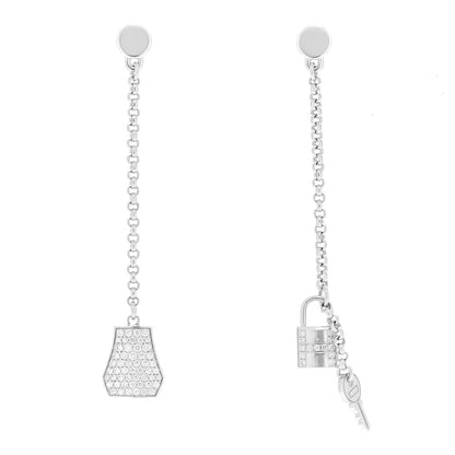 Hermes 18K White Gold Diamond Kelly Clochette Drop Earrings