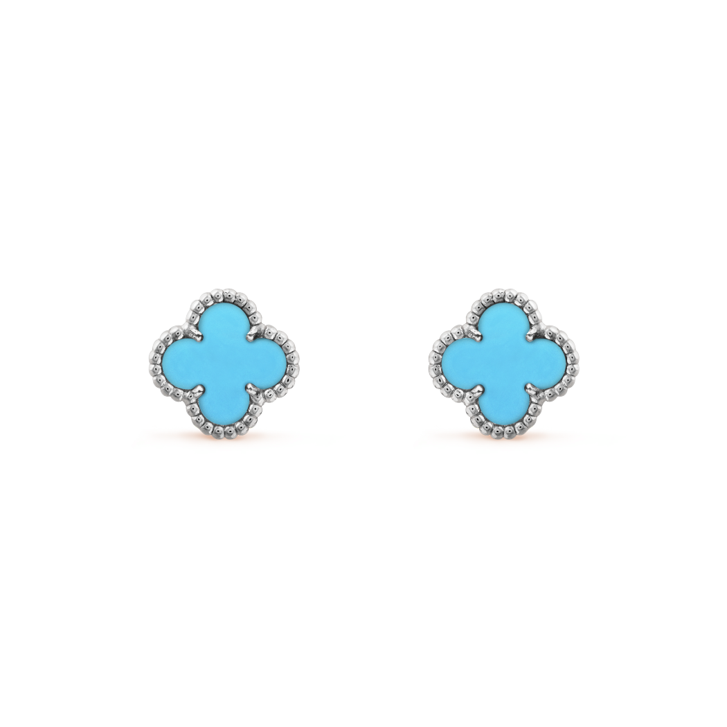 18K White Gold Turquoise VCA Sweet Alhambra Earrings