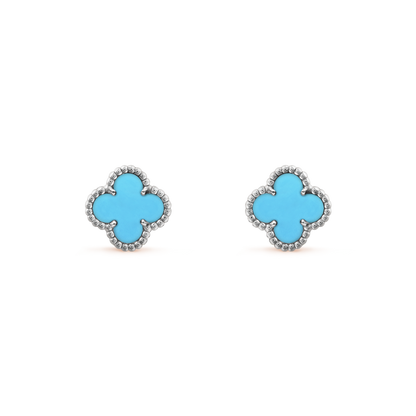 18K White Gold Turquoise VCA Sweet Alhambra Earrings