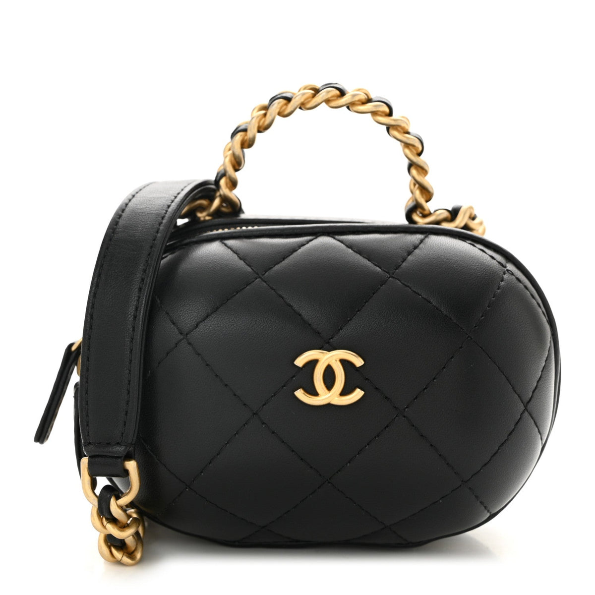Chanel Lambskin Quilted CC Bubble Vanity Case With Chain Black