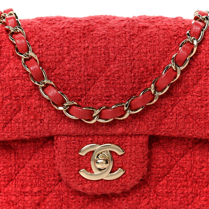 Chanel Tweed Quilted Mini Rectangular Flap Red