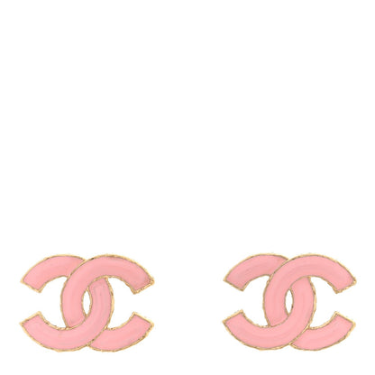 Chanel Metal Enamel CC Earrings Pink Gold
