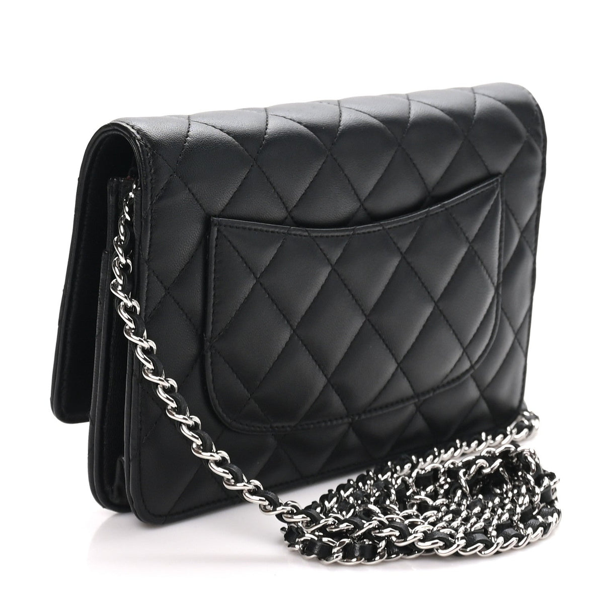 Chanel Lambskin Quilted Wallet On Chain WOC Bag Black
