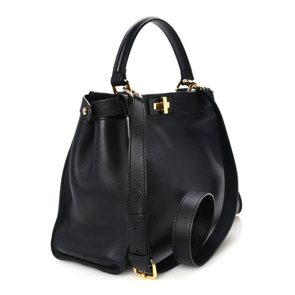 Fendi Vitello Seta Shiny Nappa Medium Peekaboo Iconic Satchel Black
