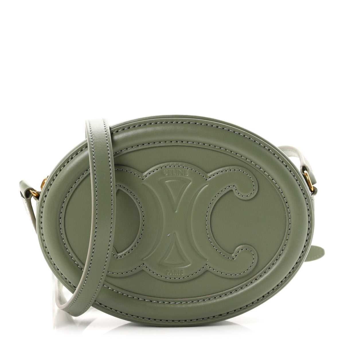 Celine Smooth Calfskin Cuir Small Triomphe Oval Bag Sage