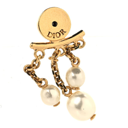 Dior Pearl Crystal Petit CD Drop Earrings Gold