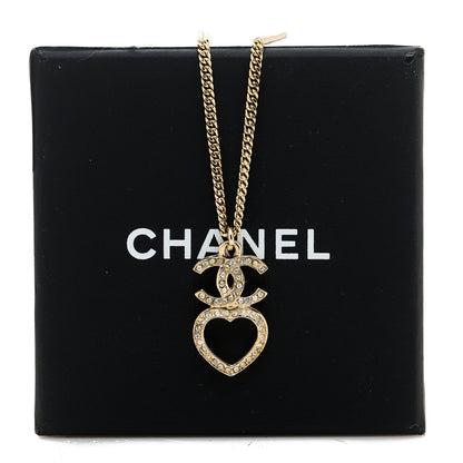 Chanel Crystal Pearl CC Heart Drop Chain Necklace Gold