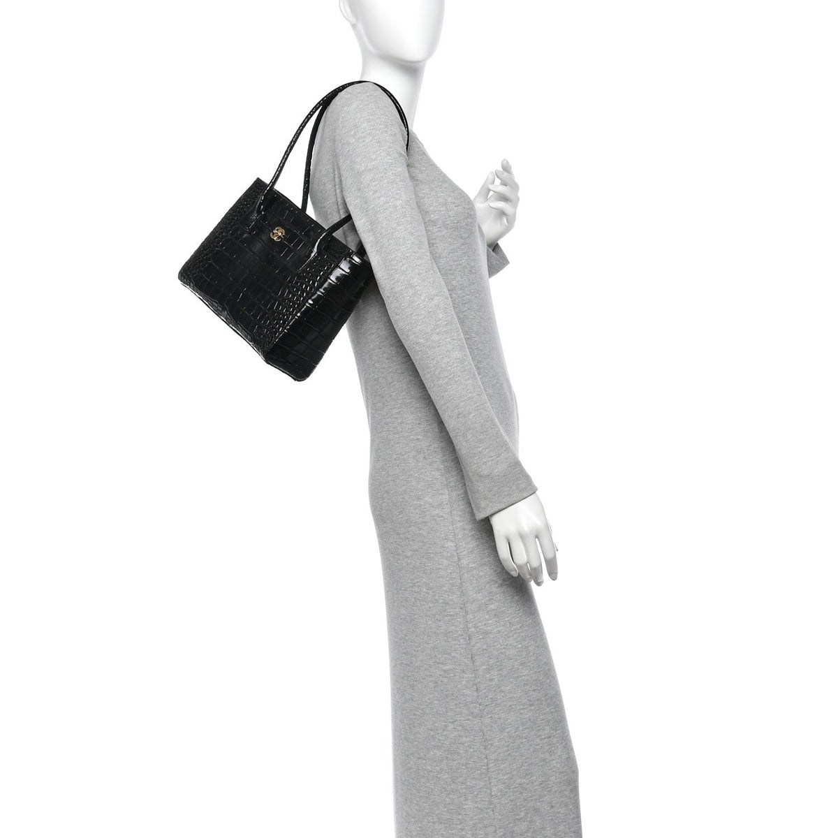 Chanel Calfskin Crocodile Embossed Small Archetype Tote Black