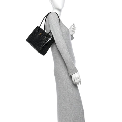 Chanel Calfskin Crocodile Embossed Small Archetype Tote Black