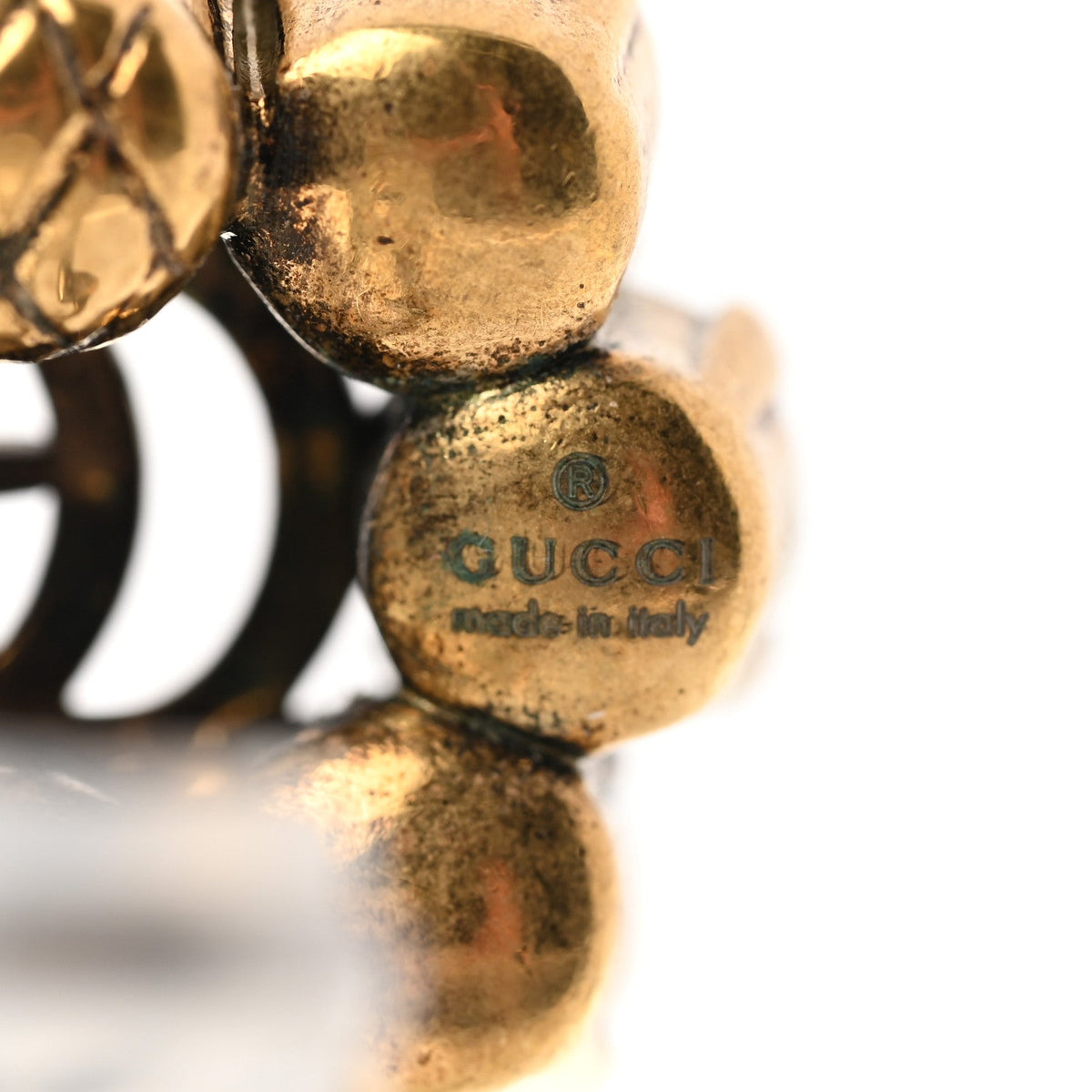 Gucci Metal Crystal Double G Clip On Earrings Aged Gold