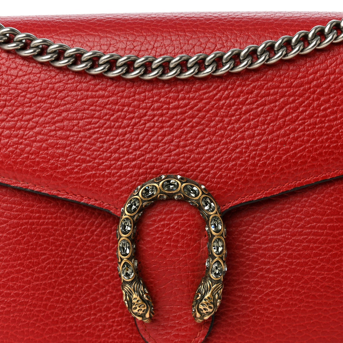 Gucci Calfskin Mini Dionysus Chain Wallet Hibiscus Red