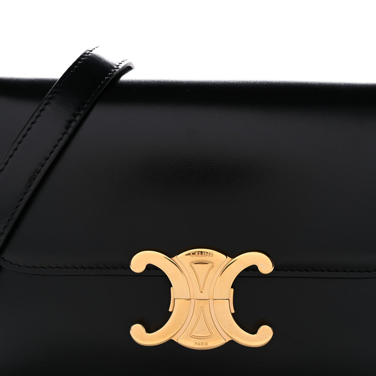 Celine Shiny Calfskin Teen Triomphe Shoulder Bag Black
