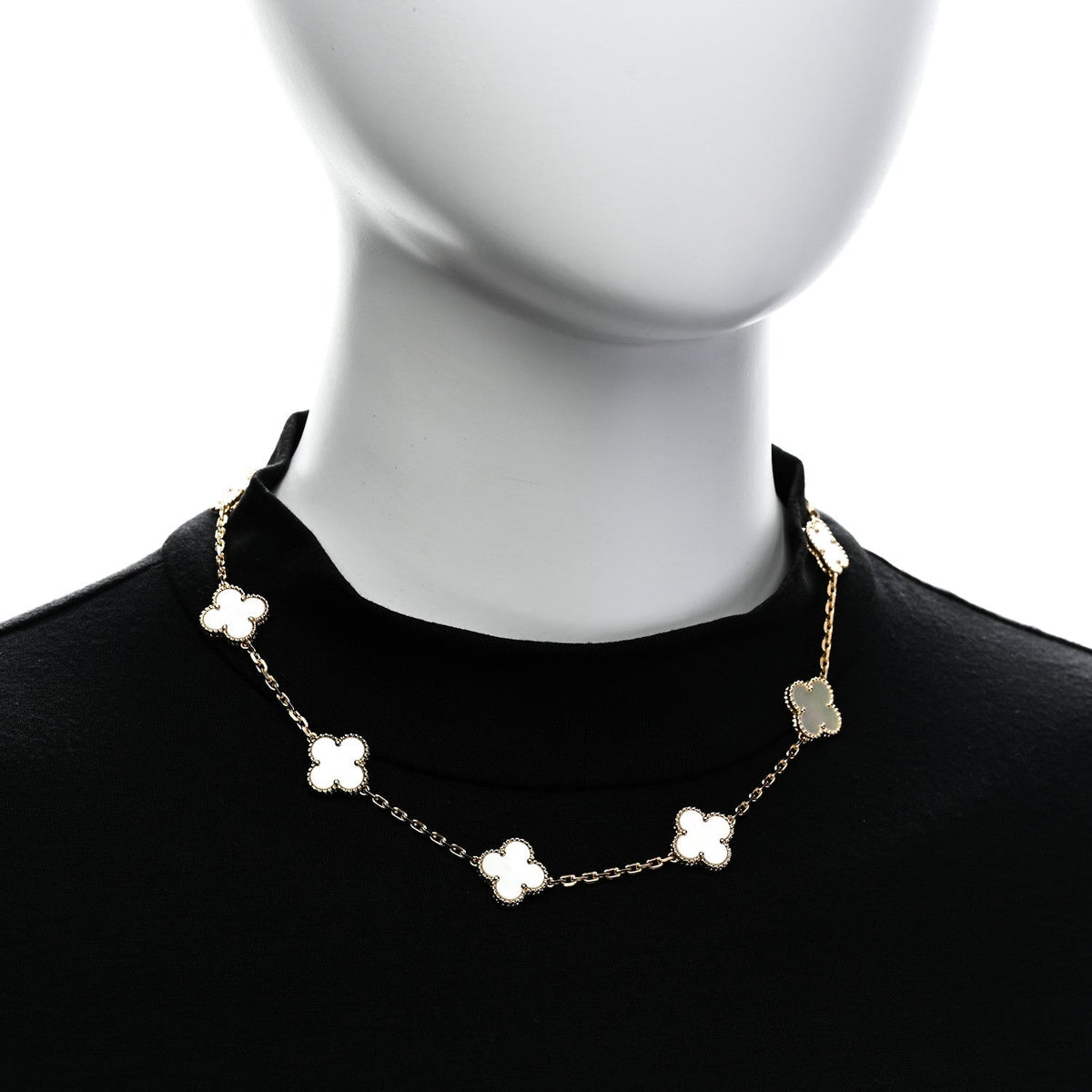 Van Cleef & Arpels 18K Yellow Gold Mother of Pearl 10 Motifs Vintage Alhambra Necklace