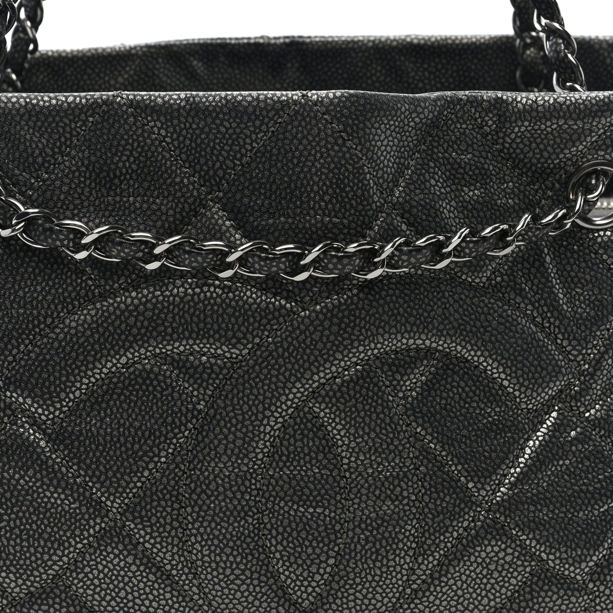 Chanel Metallic Caviar Quilted Timeless CC Shopping Tote Bag Dark Grey