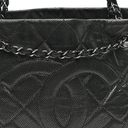 Chanel Metallic Caviar Quilted Timeless CC Shopping Tote Bag Dark Grey
