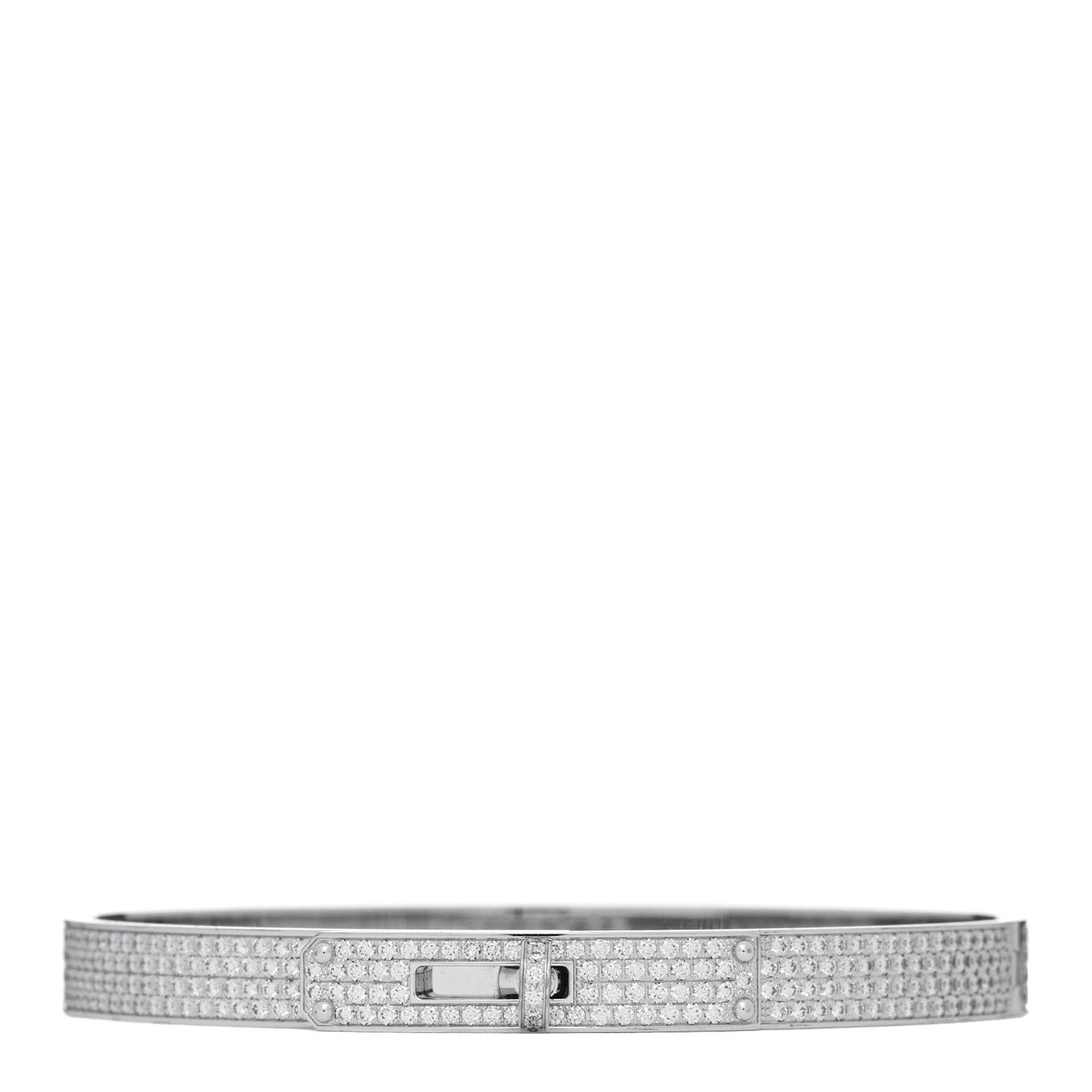 Hermes 18K White Gold Diamond Kelly Full Pave Bracelet XS