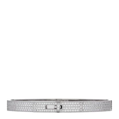 Hermes 18K White Gold Diamond Kelly Full Pave Bracelet XS