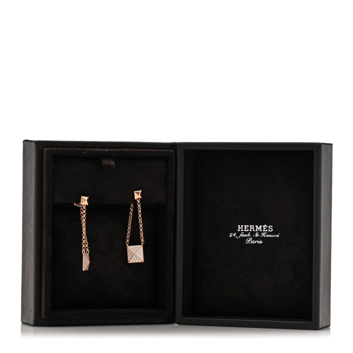 Hermes 18K Rose Gold Diamond Clou d'H Dangle Earrings