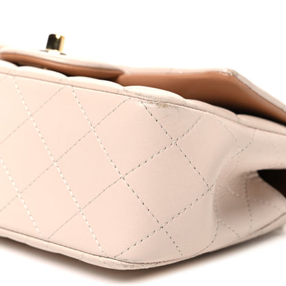 Chanel Lambskin Quilted Mini Top Handle Flap Ecru Dark Beige