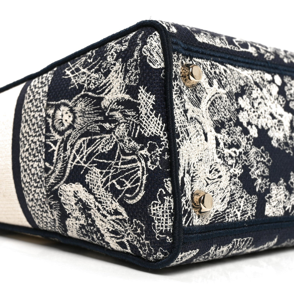 Christian Dior Toile de Jouy Embroidered Large Lady D-Lite Navy