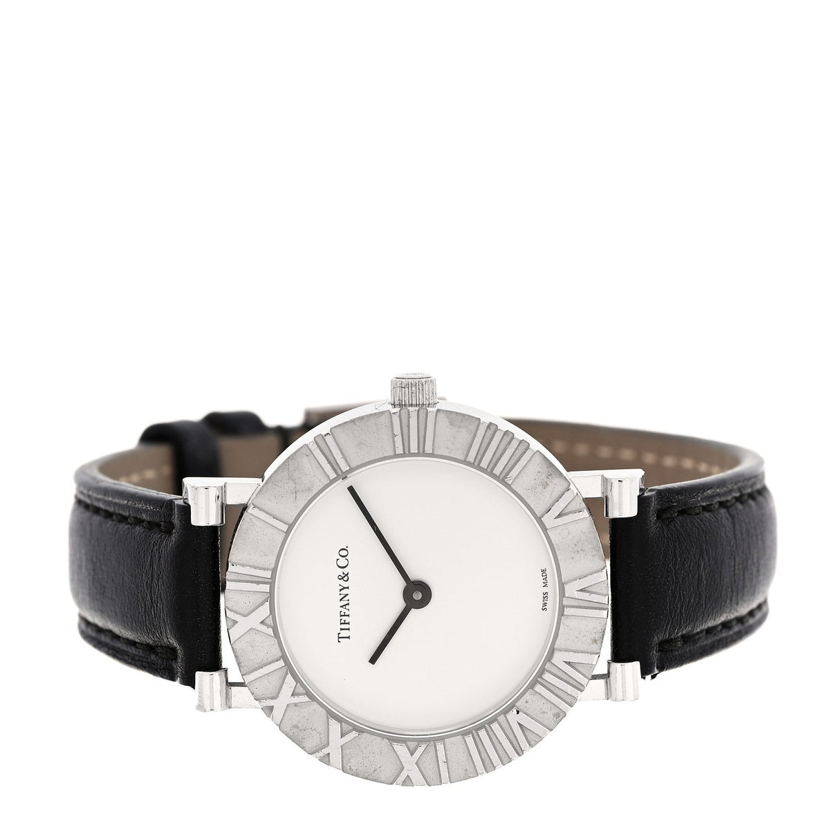 Tiffany Sterling Silver Calfskin 29mm Atlas Quartz Watch Black