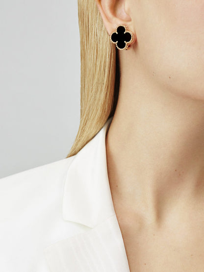 18K Yellow Gold Onyx VCA Magic Alhambra Earrings
