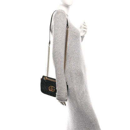 Gucci Calfskin Matelasse Mini GG Marmont Shoulder Bag Black 1817680