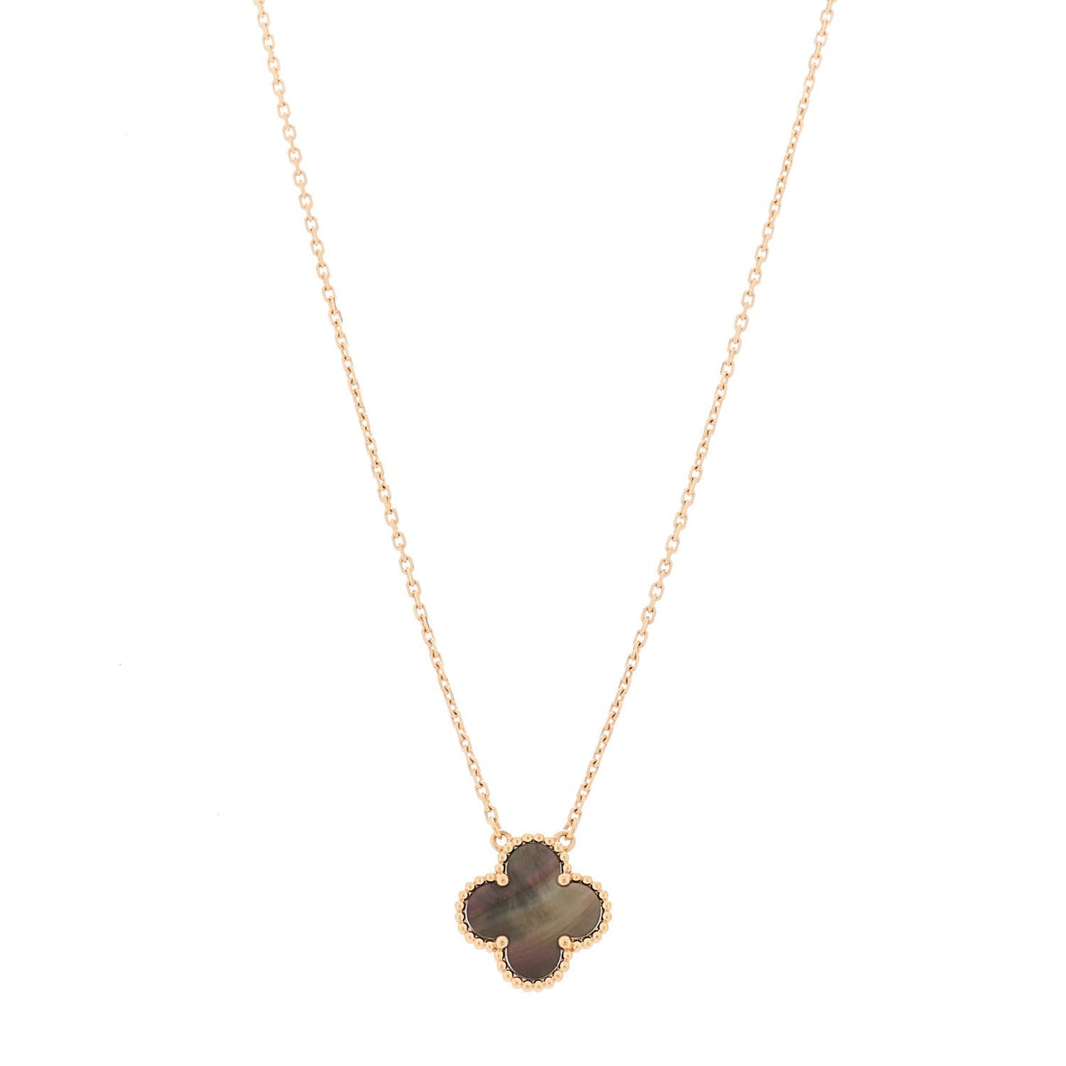 Van Cleef & Arpels 18K Rose Gold Gray Mother of Pearl Vintage Alhambra Pendant Necklace