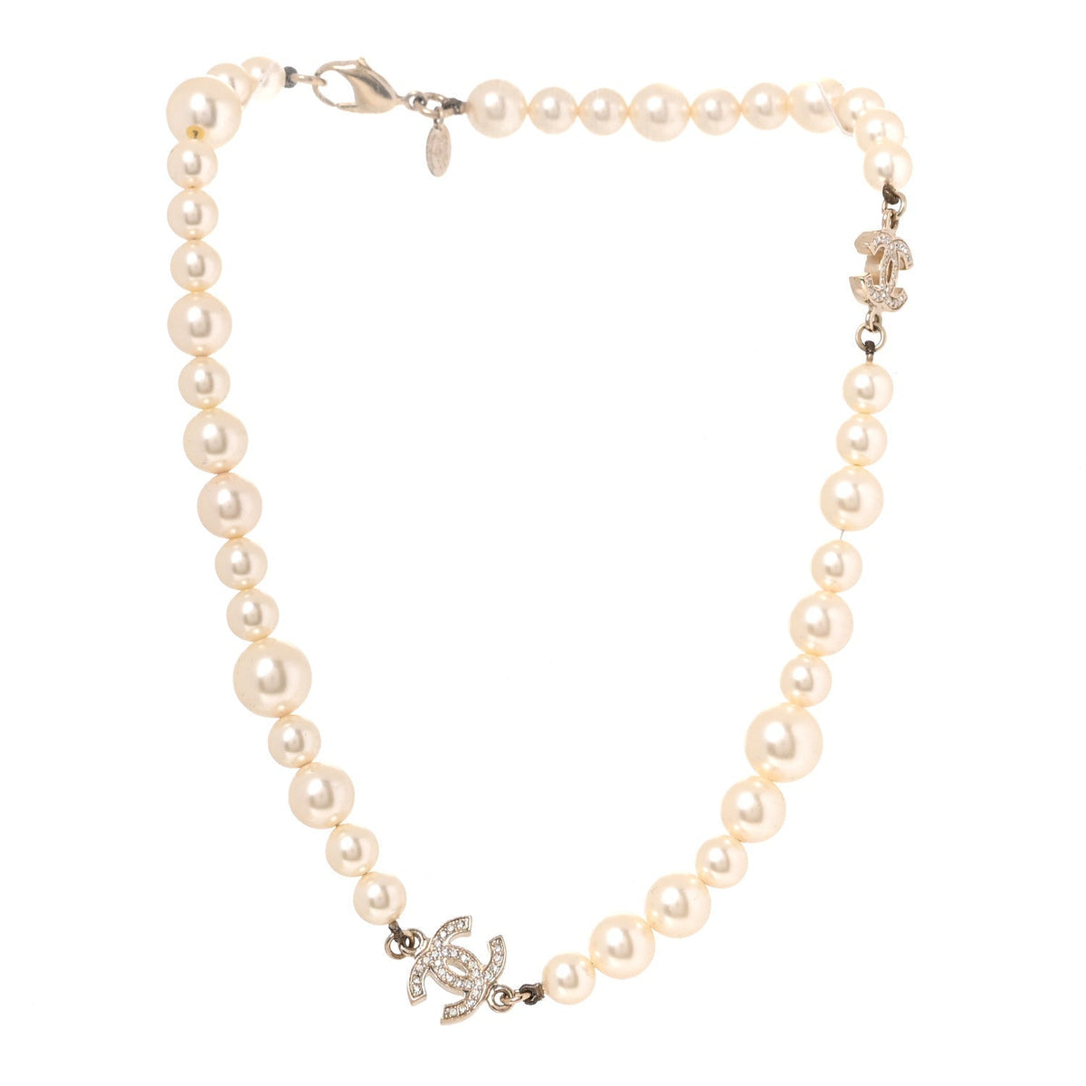 Chanel Crystal Pearl CC Short Necklace Gold