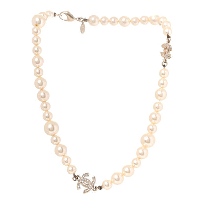 Chanel Crystal Pearl CC Short Necklace Gold