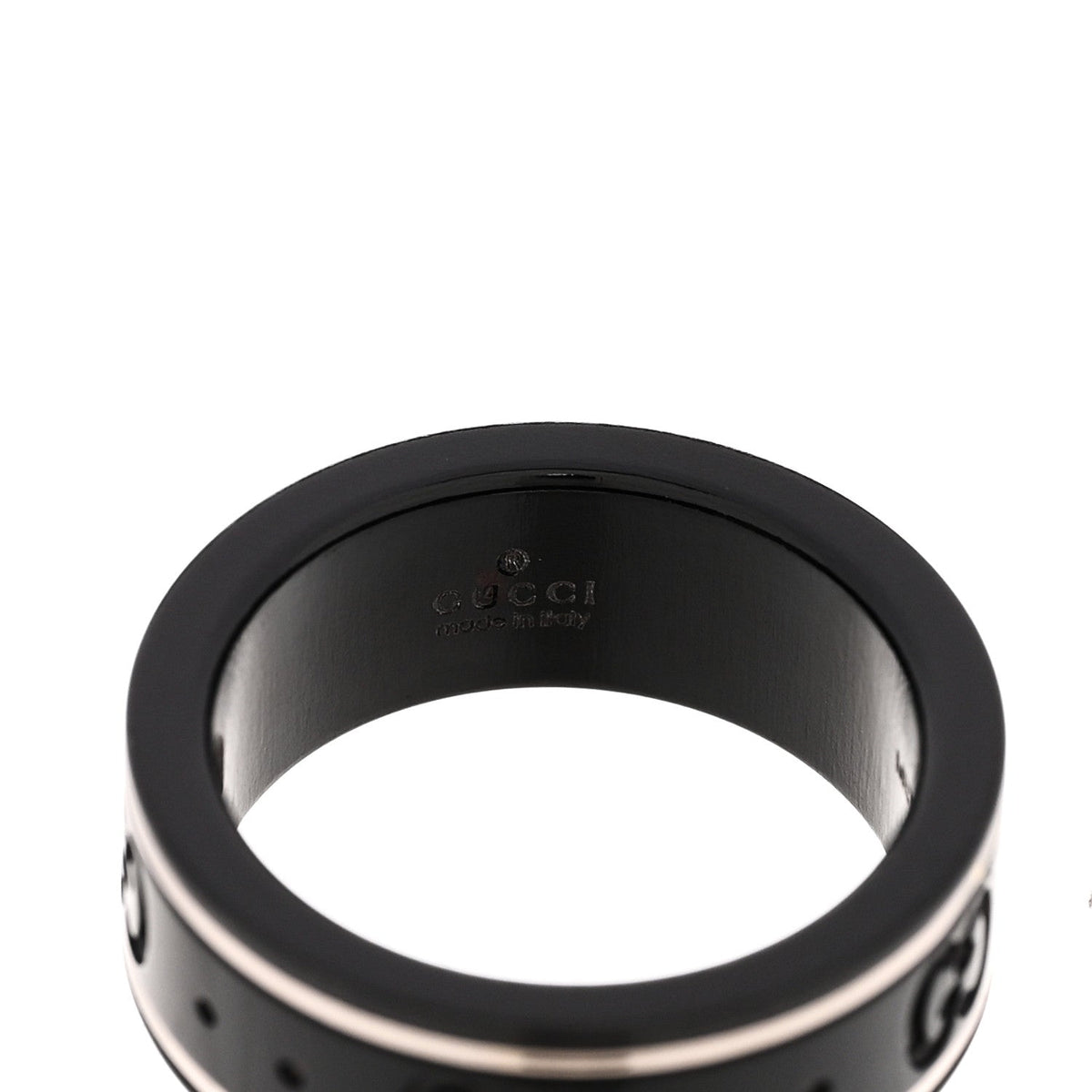 Gucci 18K White Gold Synthetic Corundum 7mm Icon Band Ring 49 4.75