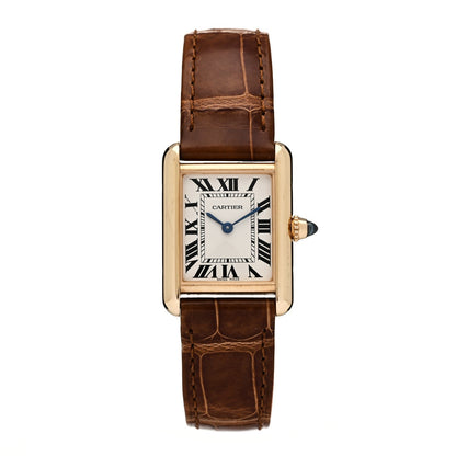 Cartier 18K Yellow Gold Alligator 22mm Tank Louis Quartz Watch Brown