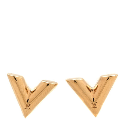 Louis Vuitton Brass Essential V Stud Earrings Gold