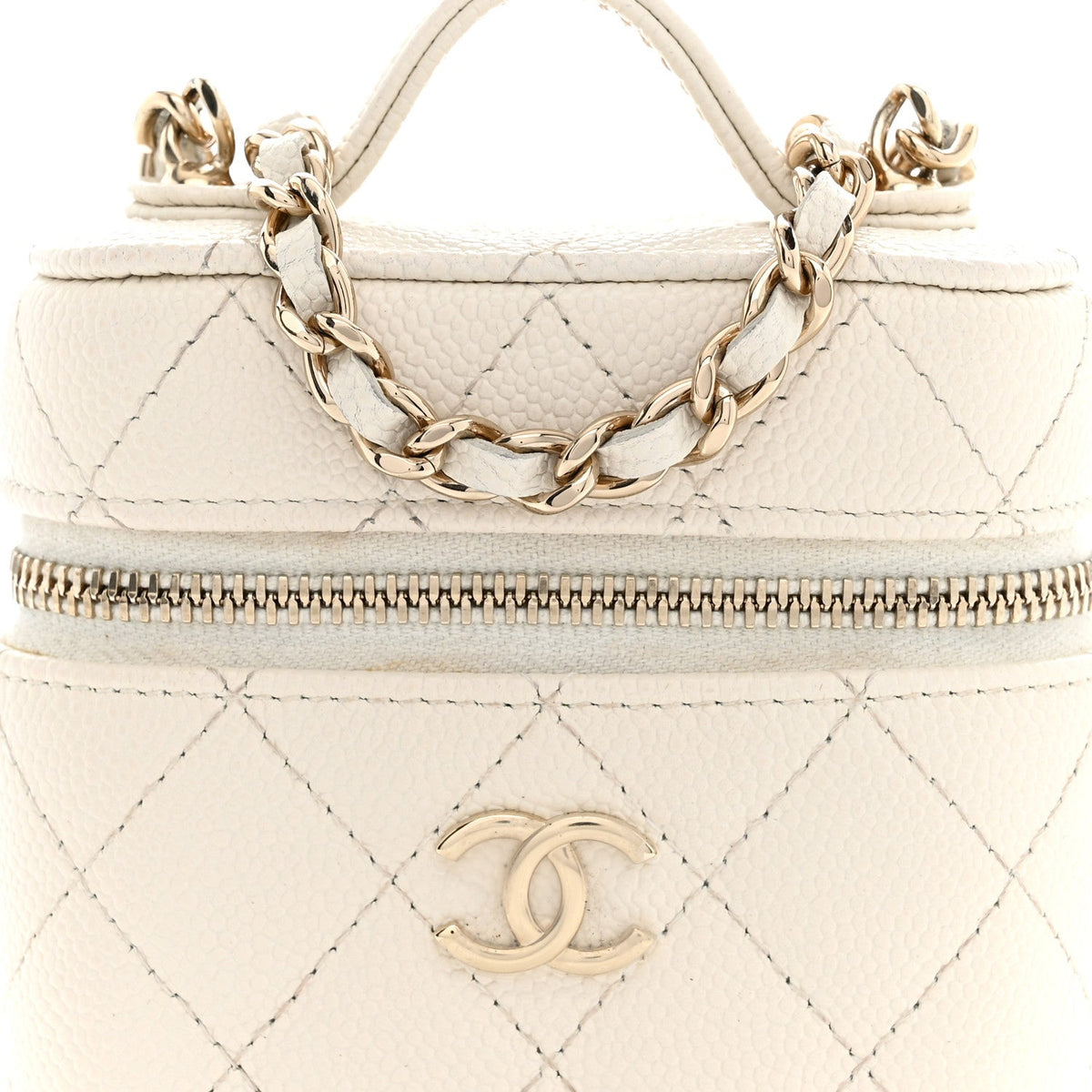 Chanel Caviar Quilted Small Handle With Care Vanity Case White