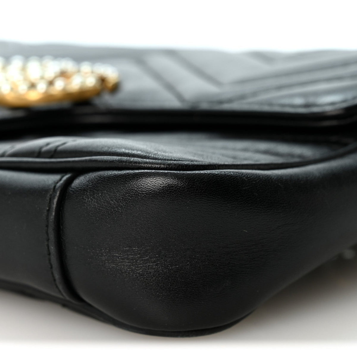 Gucci Calfskin Matelasse Pearly GG Marmont Chain Belt Bag Black