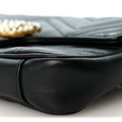 Gucci Calfskin Matelasse Pearly GG Marmont Chain Belt Bag Black