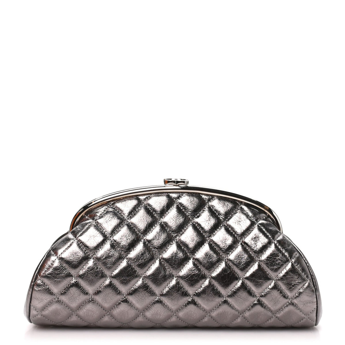 Chanel Metallic Aged Calfskin Quilted Timeless Clutch Silver