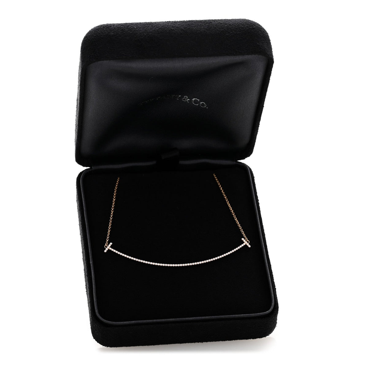 Tiffany 18K Rose Gold Diamond Large T Smile Pendant Necklace