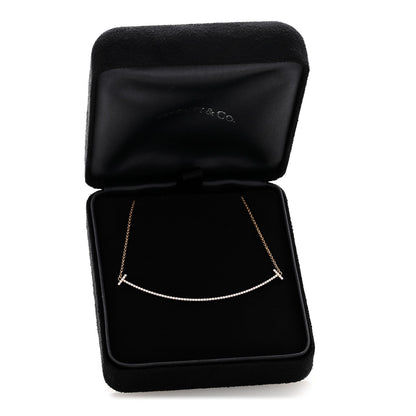 Tiffany 18K Rose Gold Diamond Large T Smile Pendant Necklace