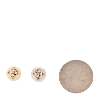 Louis Vuitton 18K Yellow Gold Diamond White Agate Color Blossom BB Star Stud Earrings