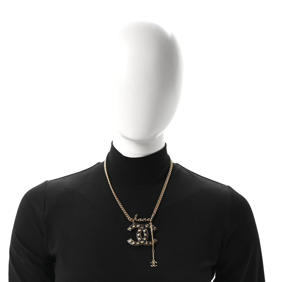 Chanel Metal Resin CC Star Chain Logo Necklace Gold Black