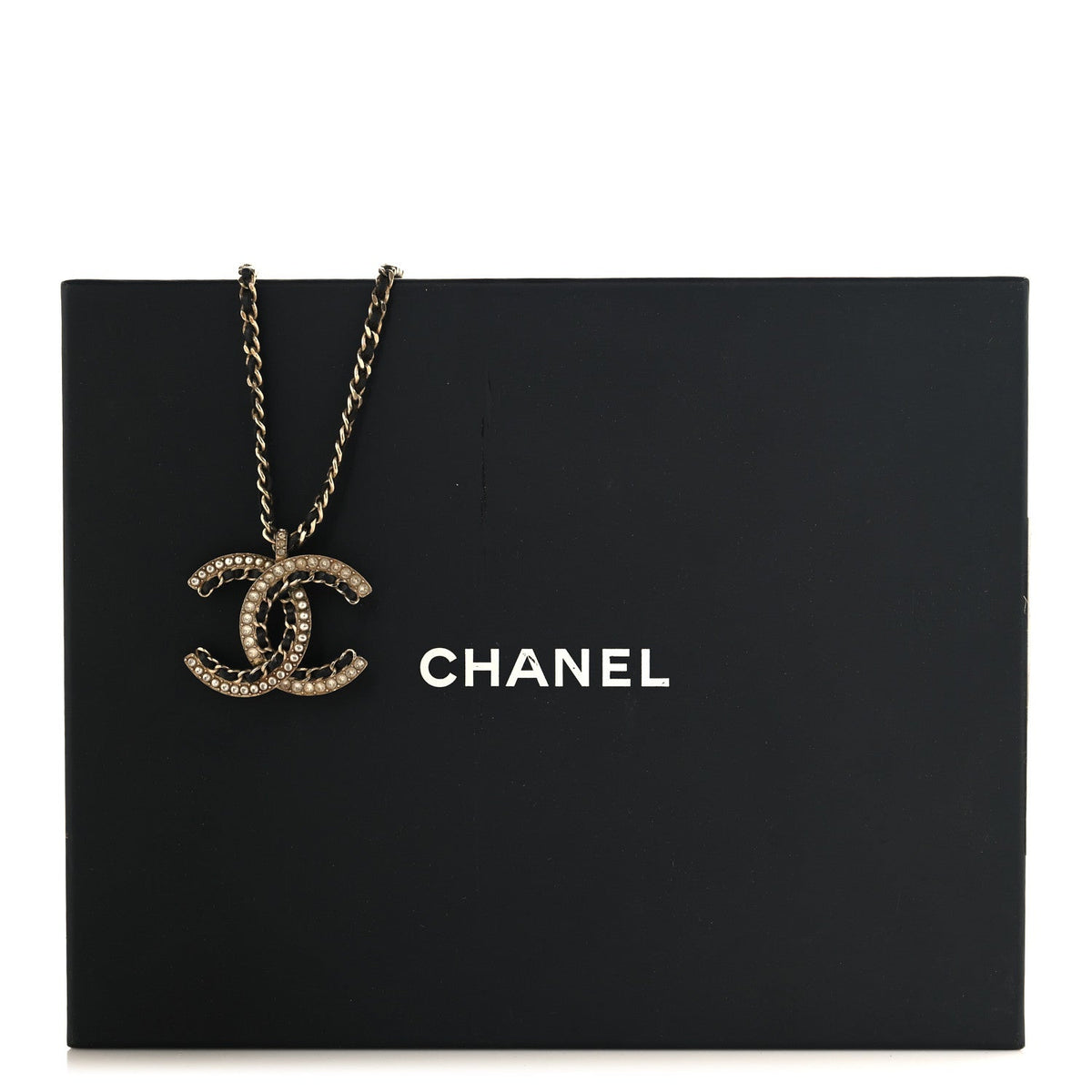 Chanel Metal Pearl Crystal Lambskin CC Chain Necklace Gold
