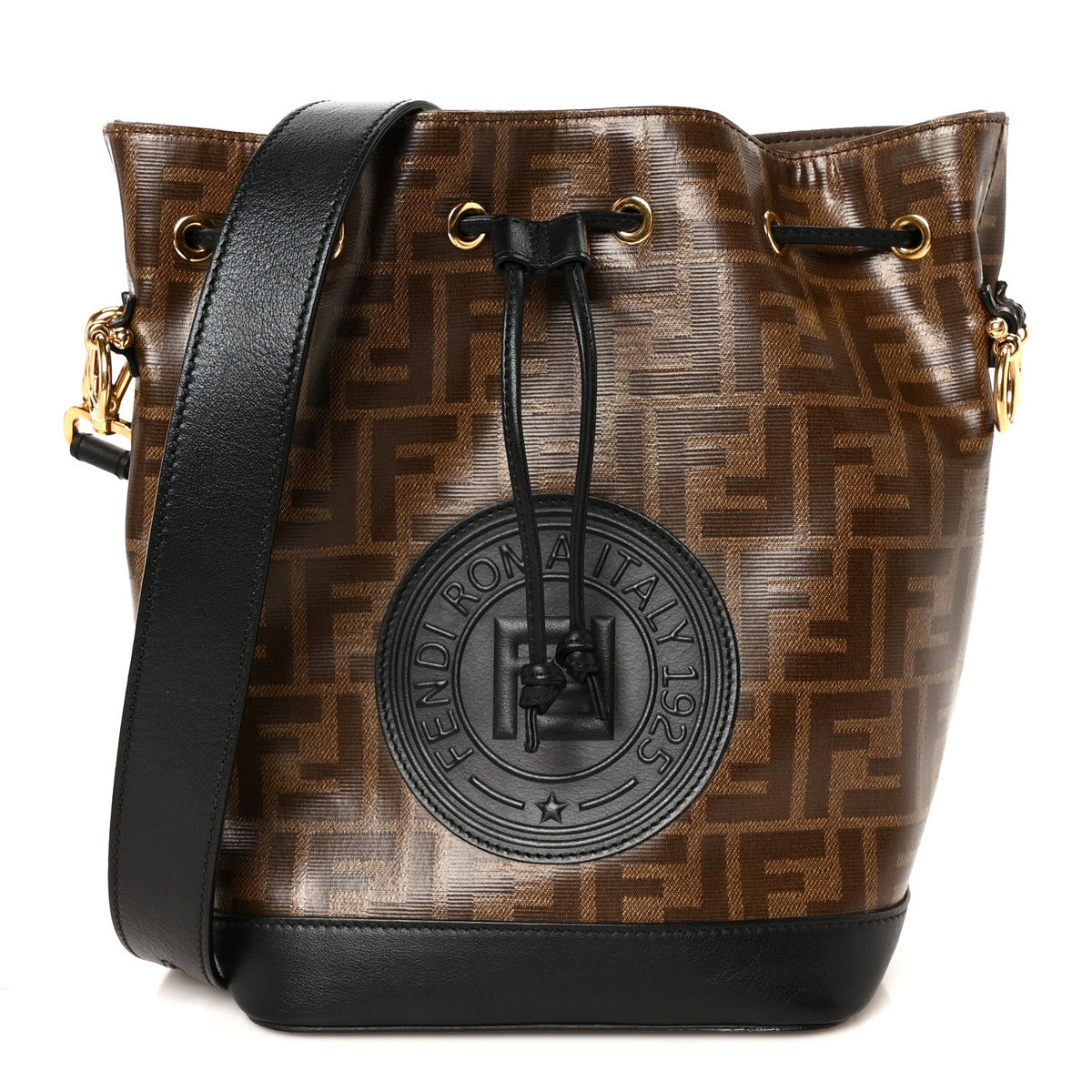 Fendi Glazed Fabric Vitello Mon Tresor Grande Mogano Panna Black