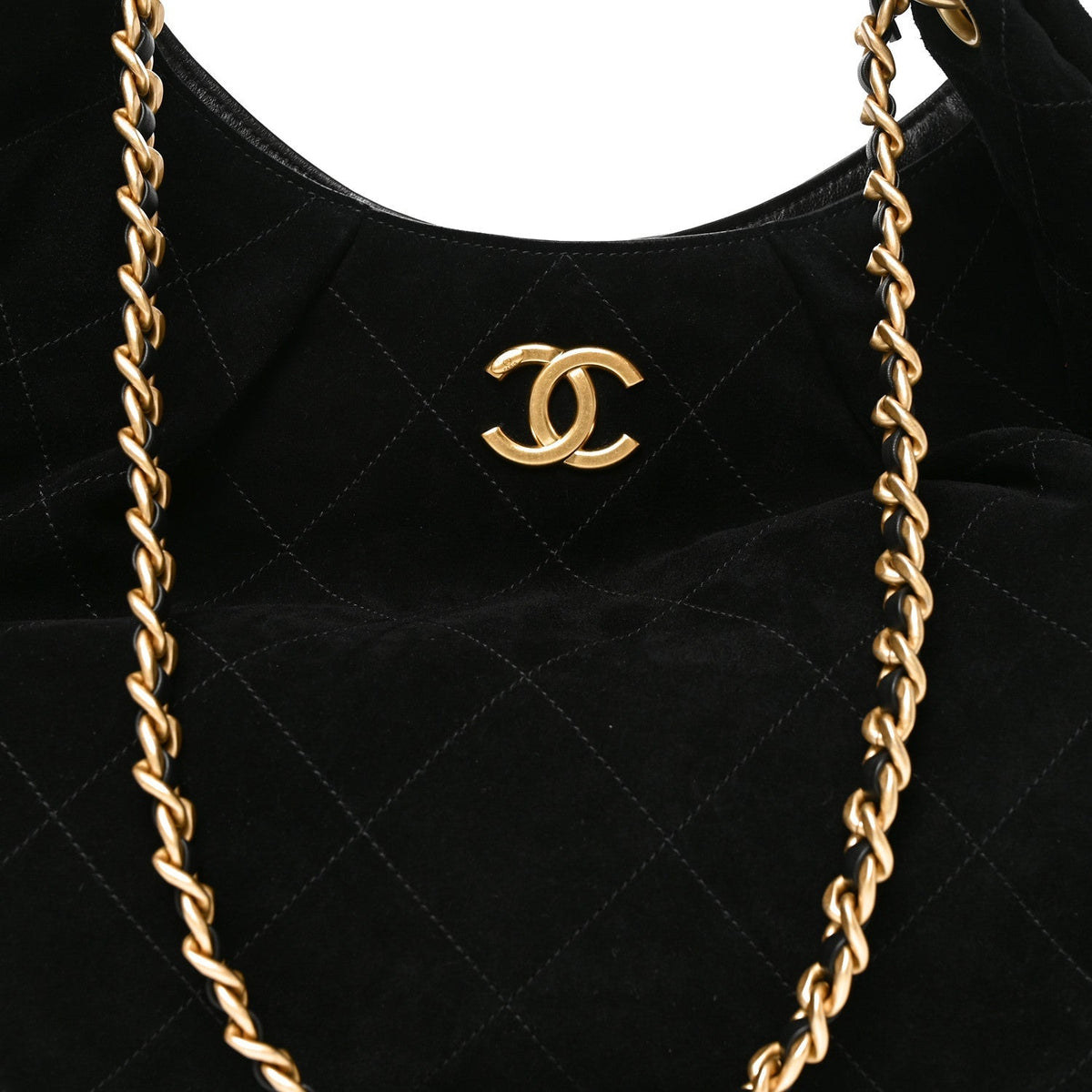 Chanel Suede Calfskin Lambskin Quilted Maxi Hobo Black