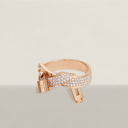 18K Rose Gold Diamond Hermes Kelly Gavroche Ring