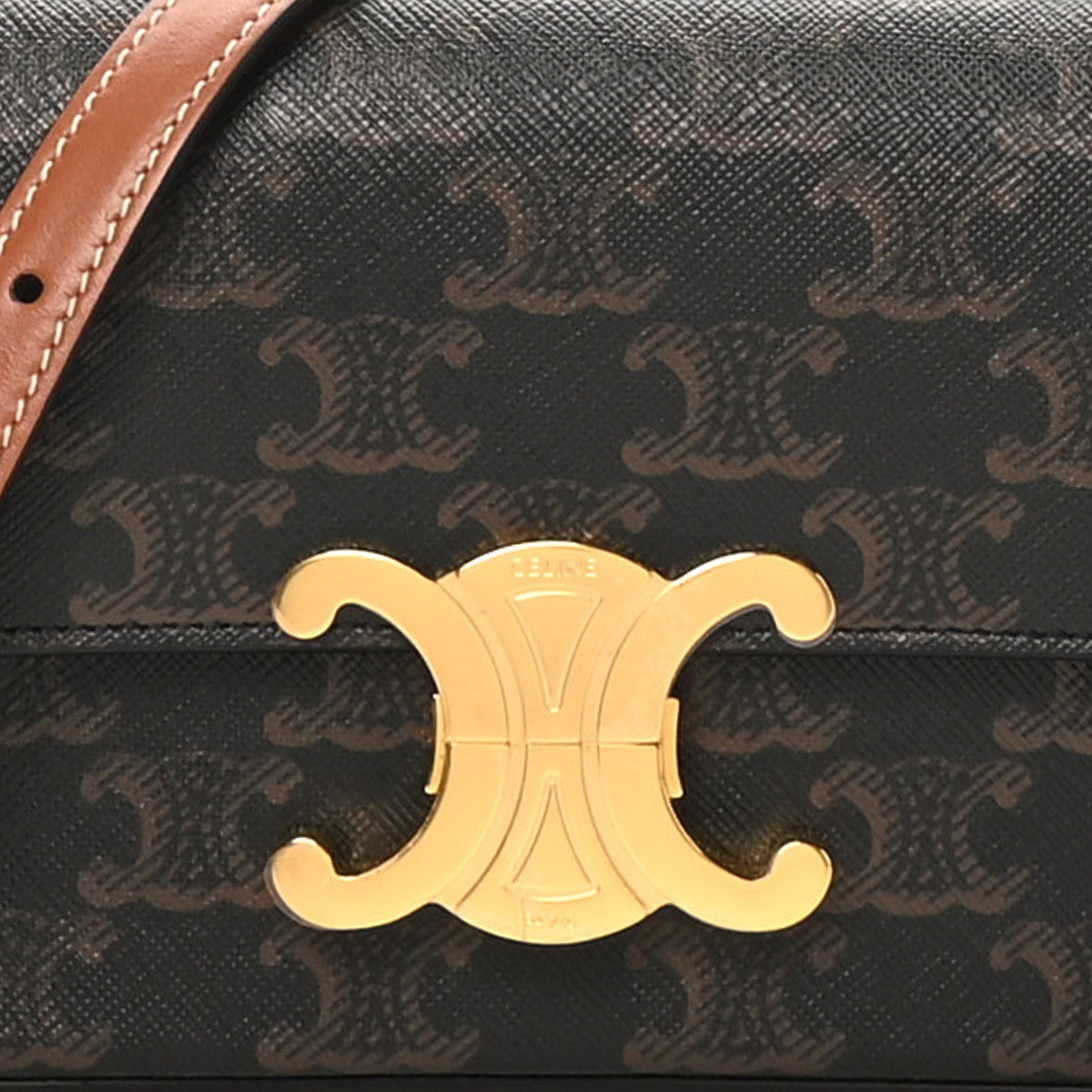 Celine Canvas Calfskin Triomphe Shoulder Bag Tan
